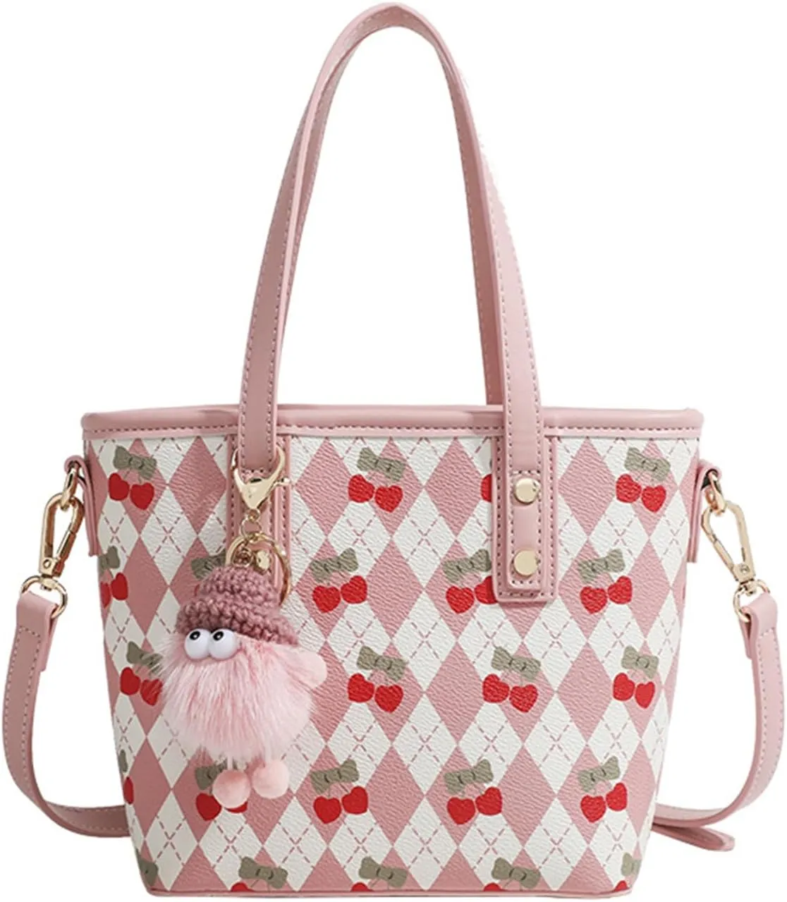 Mini Tote Bags for Women Cute Cherry Print Purse Small Satchel Bag Coquette Crossbody Handbag with Zip