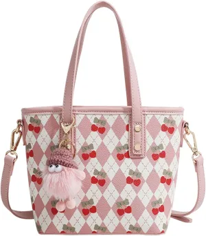 Mini Tote Bags for Women Cute Cherry Print Purse Small Satchel Bag Coquette Crossbody Handbag with Zip