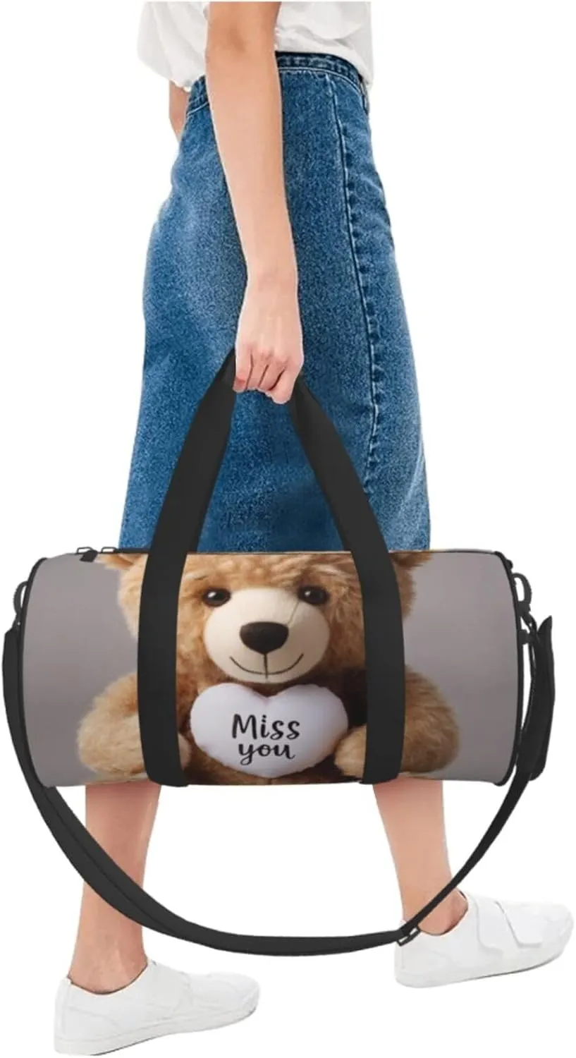 Miss you bear Printed Travel Bag,Round Personal Item Storage bag,Foldie Duffel Bag for Traveling Vacation,Fitness,Sports