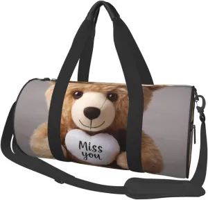 Miss you bear Printed Travel Bag,Round Personal Item Storage bag,Foldie Duffel Bag for Traveling Vacation,Fitness,Sports