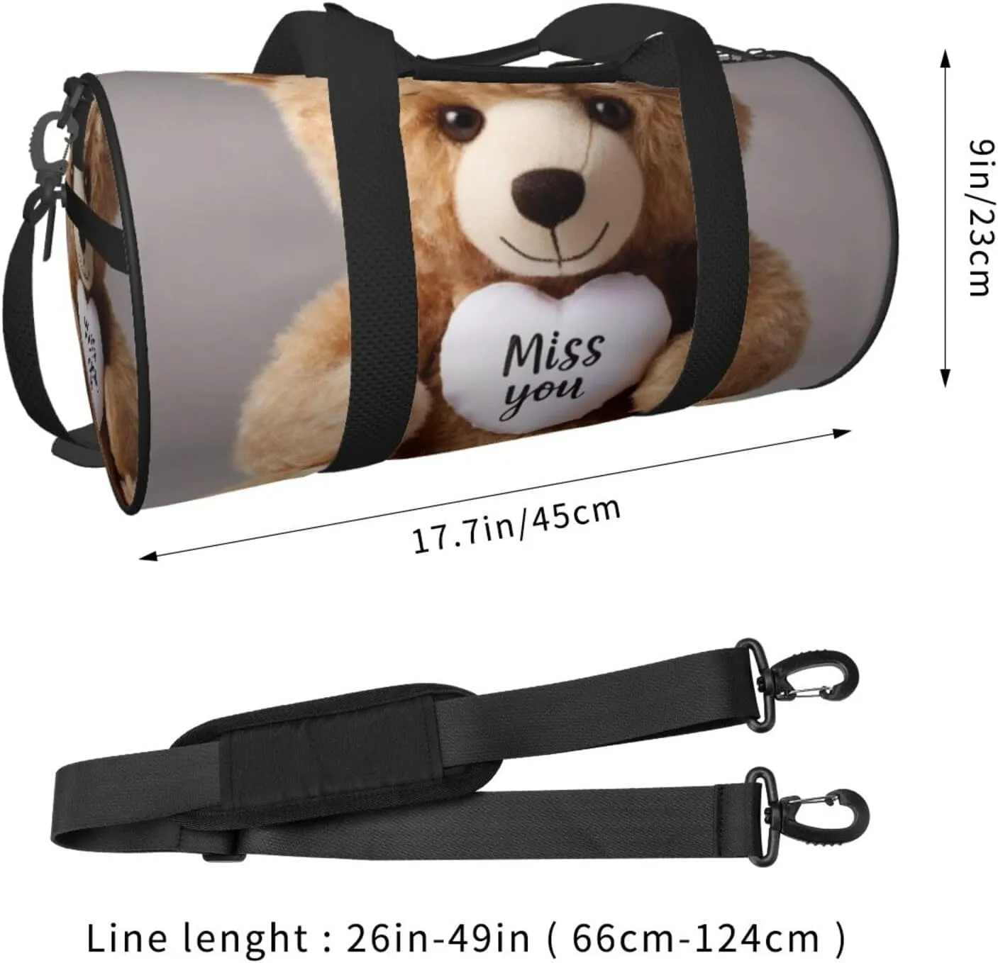 Miss you bear Printed Travel Bag,Round Personal Item Storage bag,Foldie Duffel Bag for Traveling Vacation,Fitness,Sports