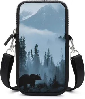 Misty Mountain Forests Animal Bear Crossbody Phone Bag Mini Shoulder Bag Cute Cell Phone Purse for Men Women