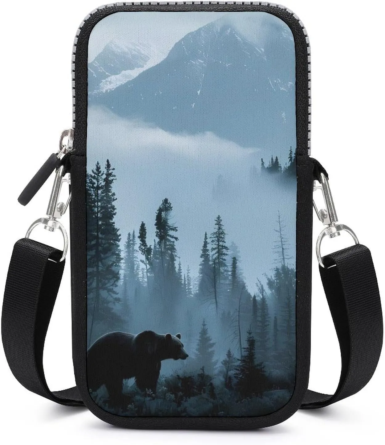 Misty Mountain Forests Animal Bear Crossbody Phone Bag Mini Shoulder Bag Cute Cell Phone Purse for Men Women
