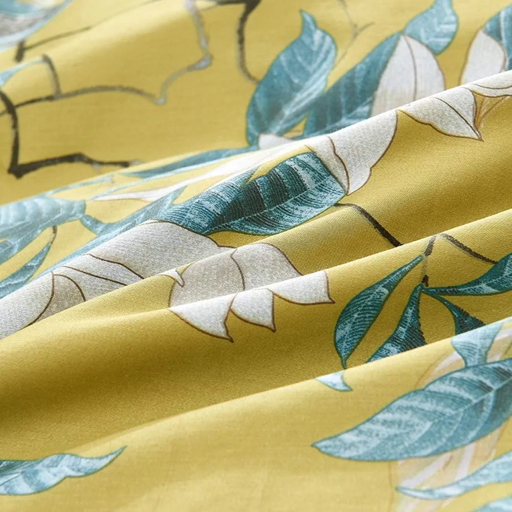 mixinni Garden Style Cotton Flowers and Birds Pattern Printed Duvet Cover Reversible Design Peacock Blue 3 Piece Bedding Duvet Set with Zipper Closure, Perfect for Him and Her-Queen Size