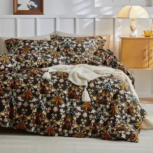 mixinni Vintage Floral Duvet Cover Queen Size Farmhouse Boho Duvet Cover Set Cotton Percale Flowers Pattern Printed Bedding Set with 2 Pillowcases Perfect for Him and Her-Queen Size