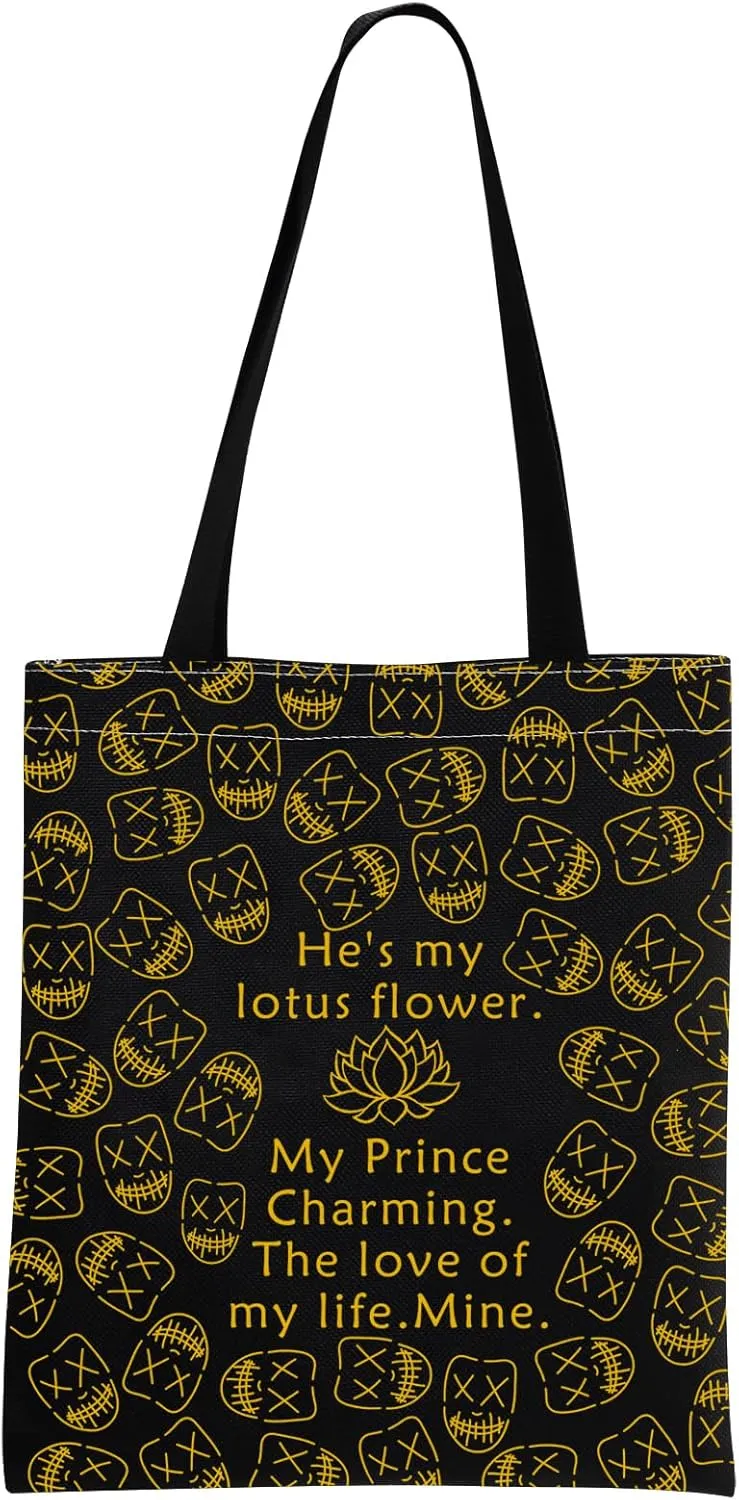 MNIGIU Book Gift He’s My Lotus Flower Tote Bag Book Merch Kent Dark Romance Gift for Bookish Smut Lover