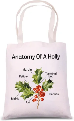 MNIGIU Holly Anatomy Shoulder Bag Holly Lover Gift Holly December Flower Tote Bag Holly Theme Gift