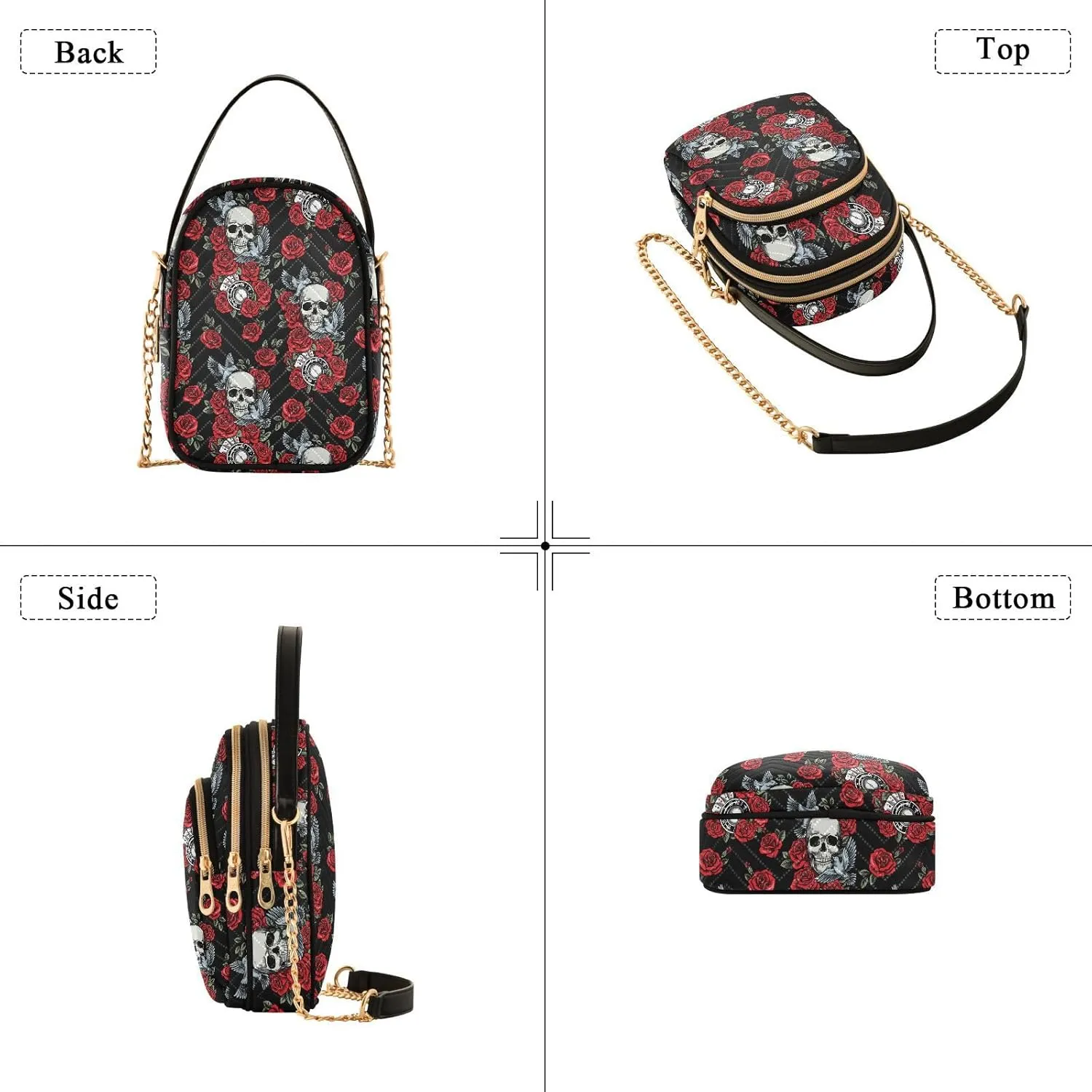 MNSRUU Quilted Crossbody Bags for Women Trendy, Women's Crossbody Handbags Goth Skull Travel Cell Phone Purses Bags