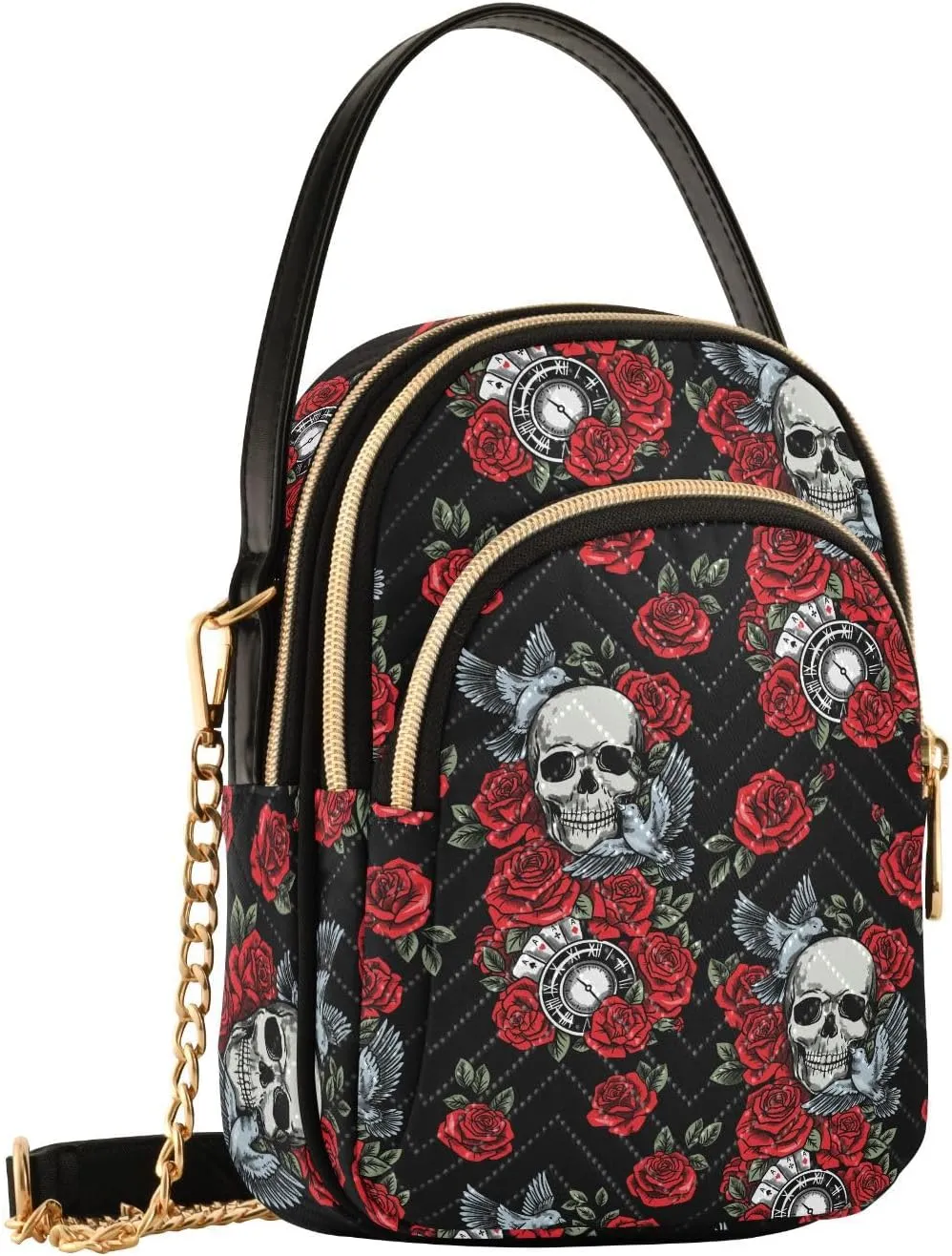 MNSRUU Quilted Crossbody Bags for Women Trendy, Women's Crossbody Handbags Goth Skull Travel Cell Phone Purses Bags