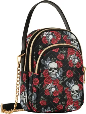 MNSRUU Quilted Crossbody Bags for Women Trendy, Women's Crossbody Handbags Goth Skull Travel Cell Phone Purses Bags
