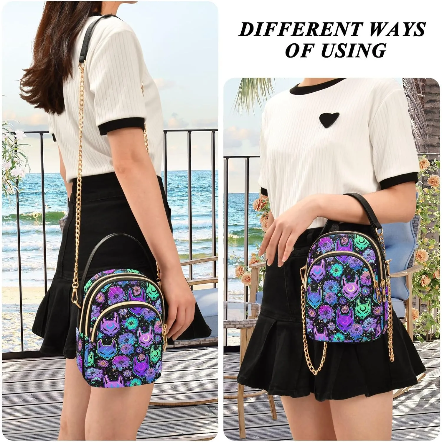 MNSRUU Quilted Crossbody Bags for Women Trendy, Women's Crossbody Handbags Goth Skull Travel Cell Phone Purses Bags
