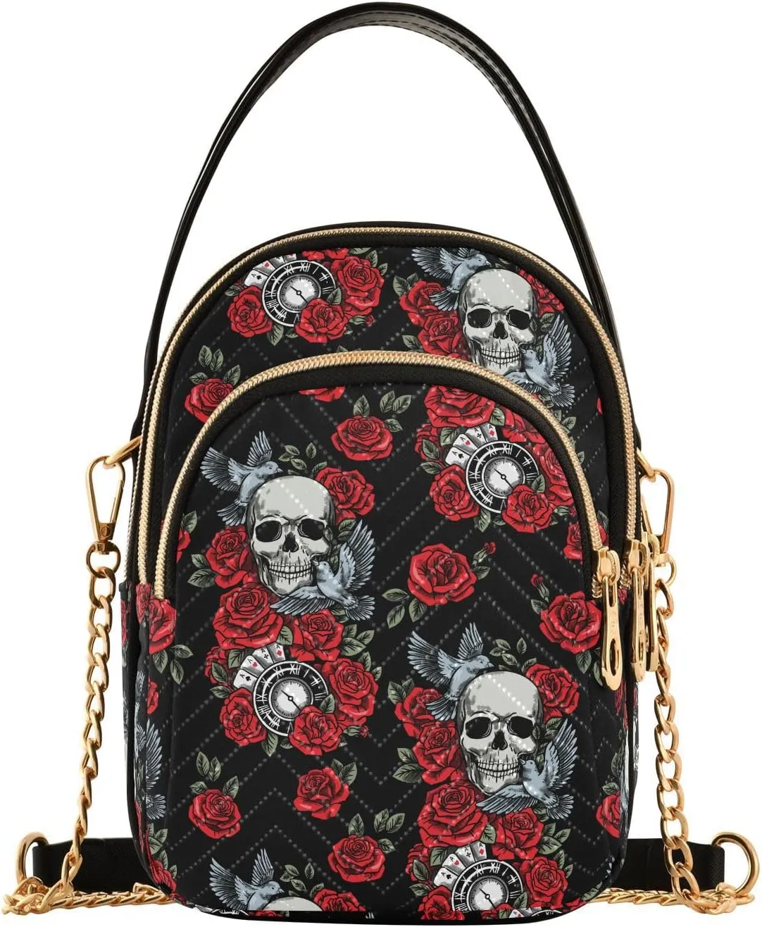 MNSRUU Quilted Crossbody Bags for Women Trendy, Women's Crossbody Handbags Goth Skull Travel Cell Phone Purses Bags