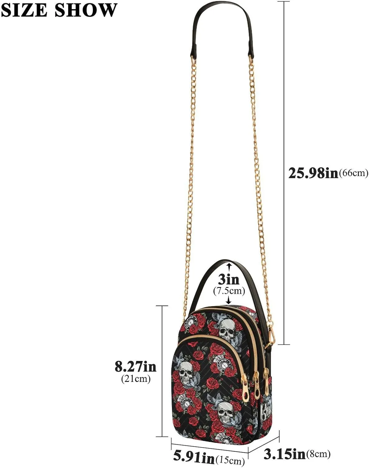 MNSRUU Quilted Crossbody Bags for Women Trendy, Women's Crossbody Handbags Goth Skull Travel Cell Phone Purses Bags