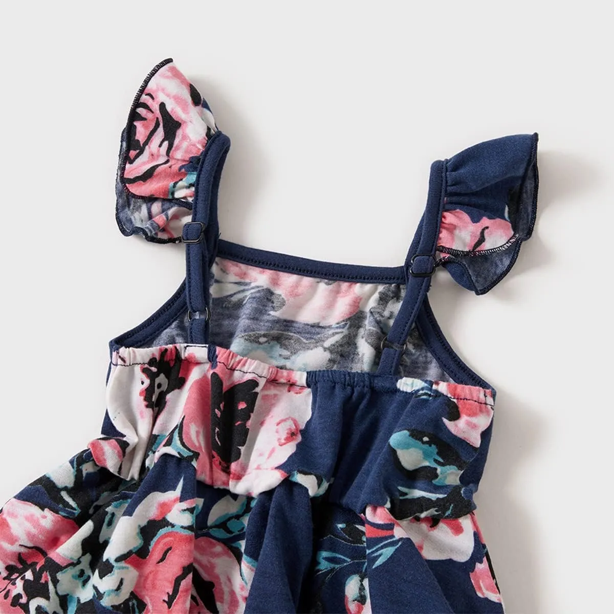 Mommy and Me Matching Dresses Floral Ruffled Backless Midi Beach Dress Self-Tied Belt Summer Mom Daughter Matching Outfits