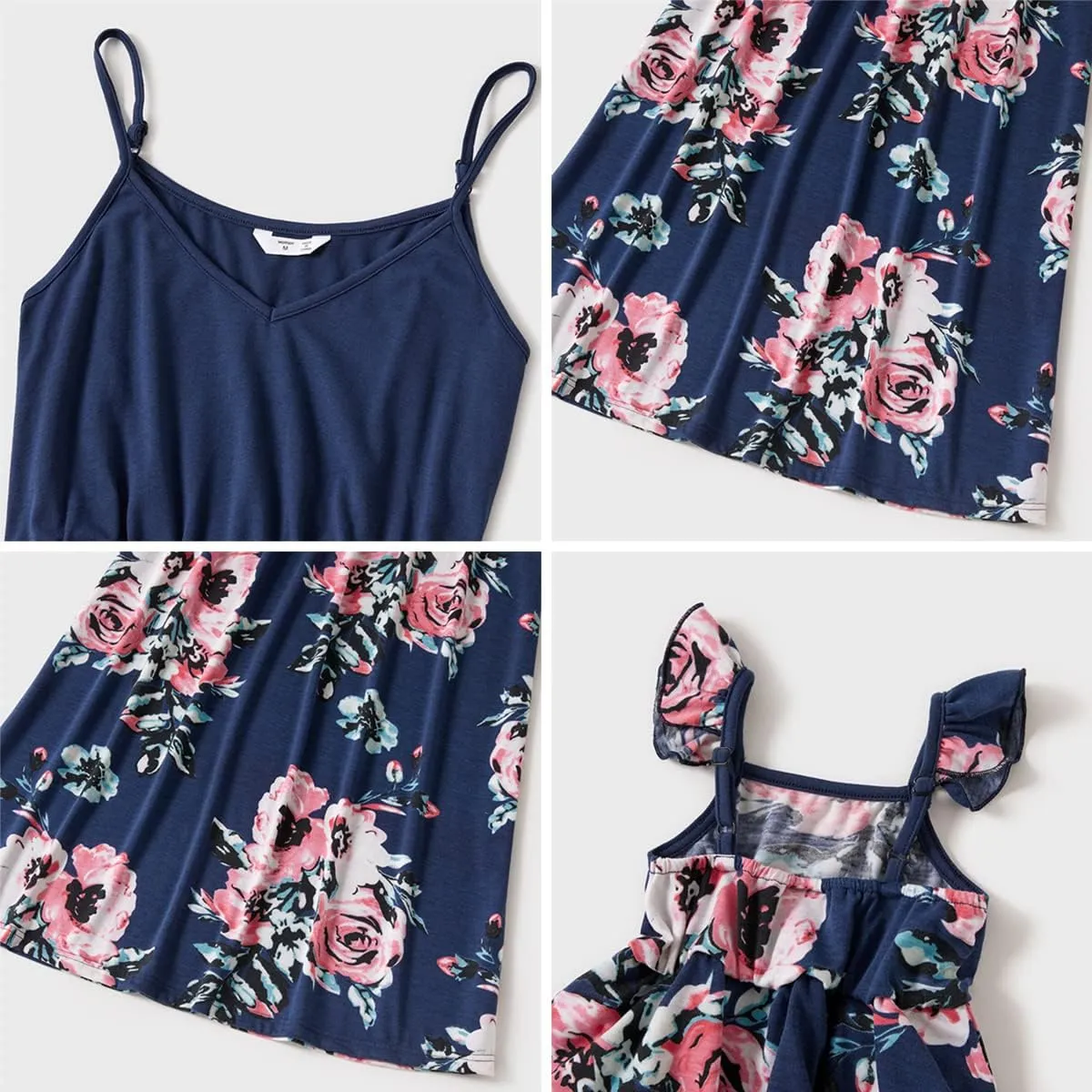 Mommy and Me Matching Dresses Floral Ruffled Backless Midi Beach Dress Self-Tied Belt Summer Mom Daughter Matching Outfits