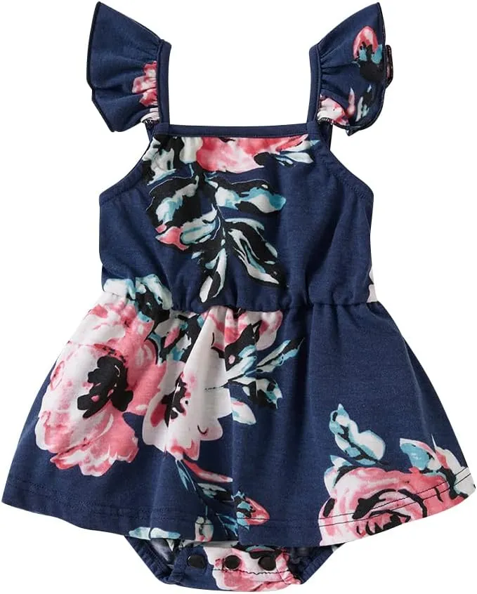 Mommy and Me Matching Dresses Floral Ruffled Backless Midi Beach Dress Self-Tied Belt Summer Mom Daughter Matching Outfits