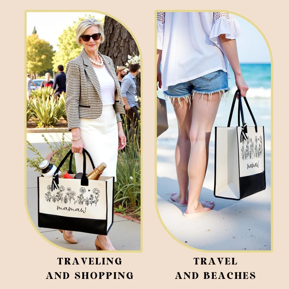 Mothers Day Gifts Grandma Mimi Gigi Mamaw Memaw Abuela Gifts Tote Bag for Women Female Holiday Vacation Beach Bag