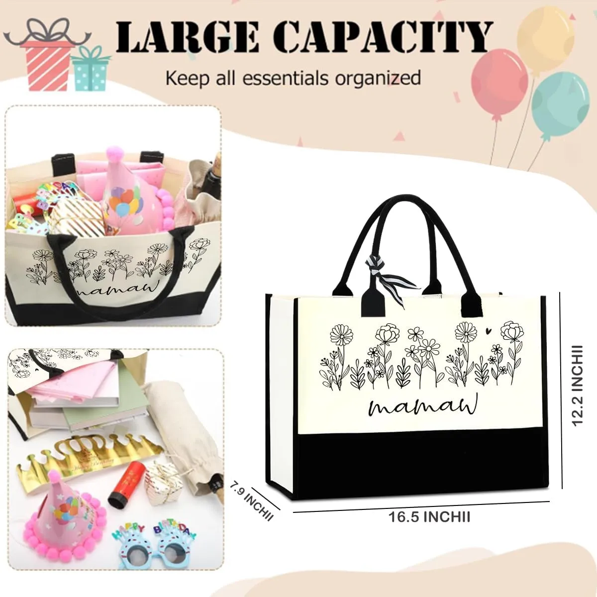Mothers Day Gifts Grandma Mimi Gigi Mamaw Memaw Abuela Gifts Tote Bag for Women Female Holiday Vacation Beach Bag