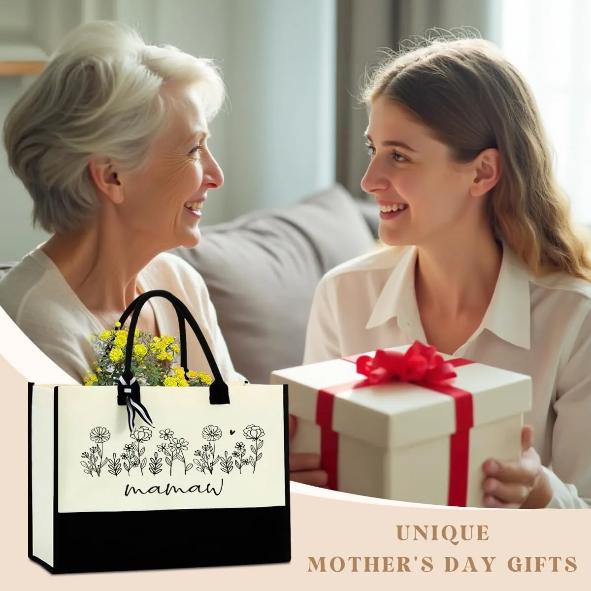 Mothers Day Gifts Grandma Mimi Gigi Mamaw Memaw Abuela Gifts Tote Bag for Women Female Holiday Vacation Beach Bag