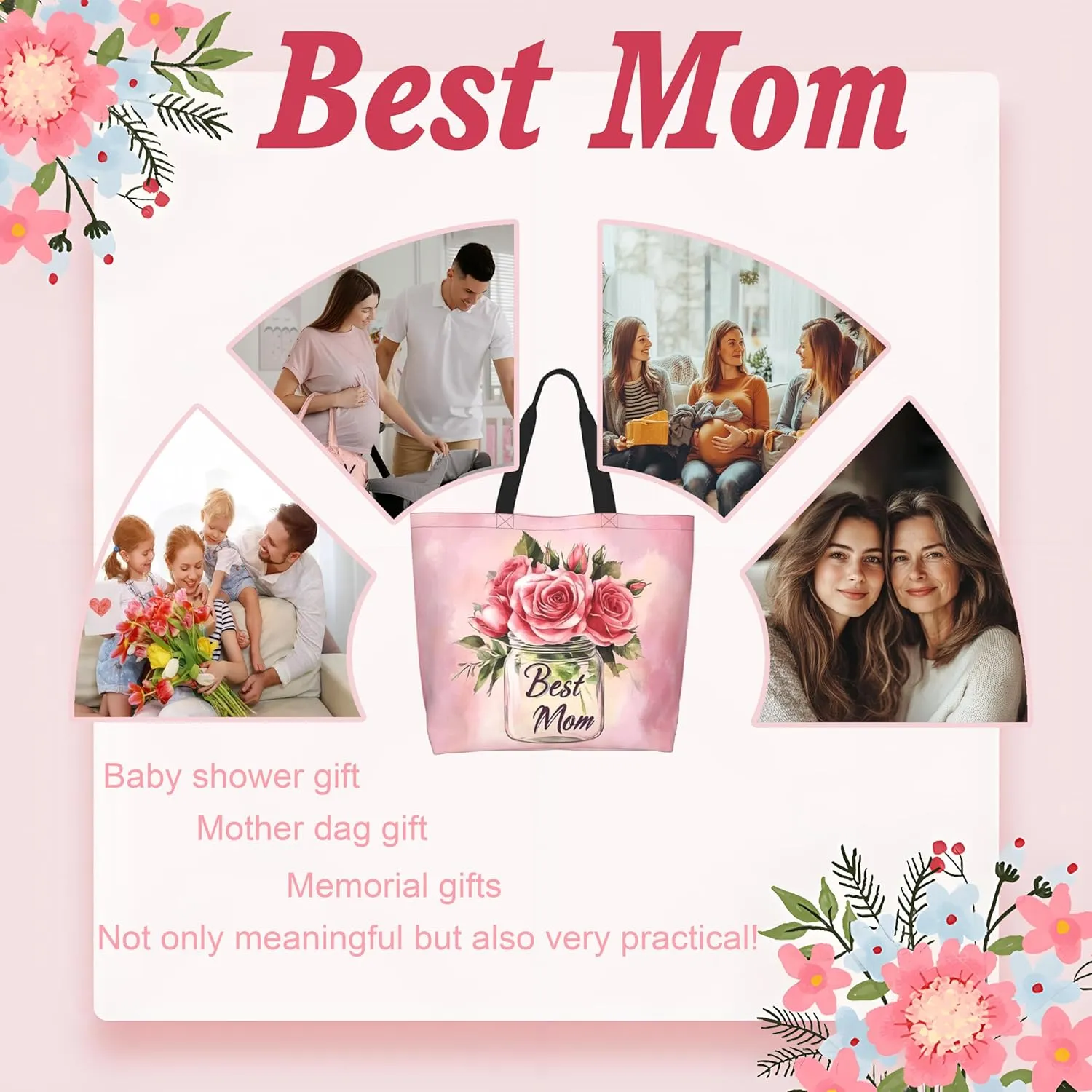 Mothers Day Tote Bag With Zipper Women Mom Bags Large Mama tote bag Reusable With Handles Mother Gifts