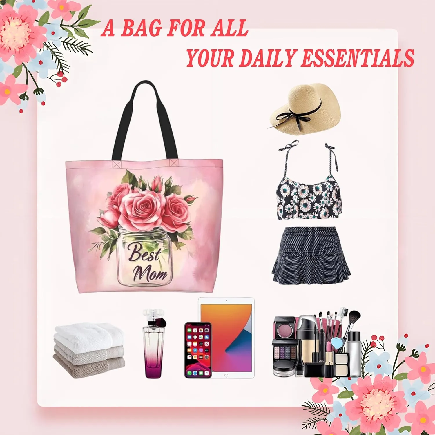 Mothers Day Tote Bag With Zipper Women Mom Bags Large Mama tote bag Reusable With Handles Mother Gifts