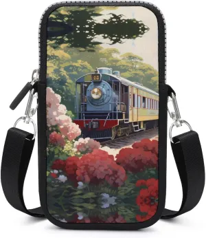 Mountain Train Railroad Tracks Cell Phone Purse Small Cross-Body Bags Wallet Case with Removable Shoulder Strap