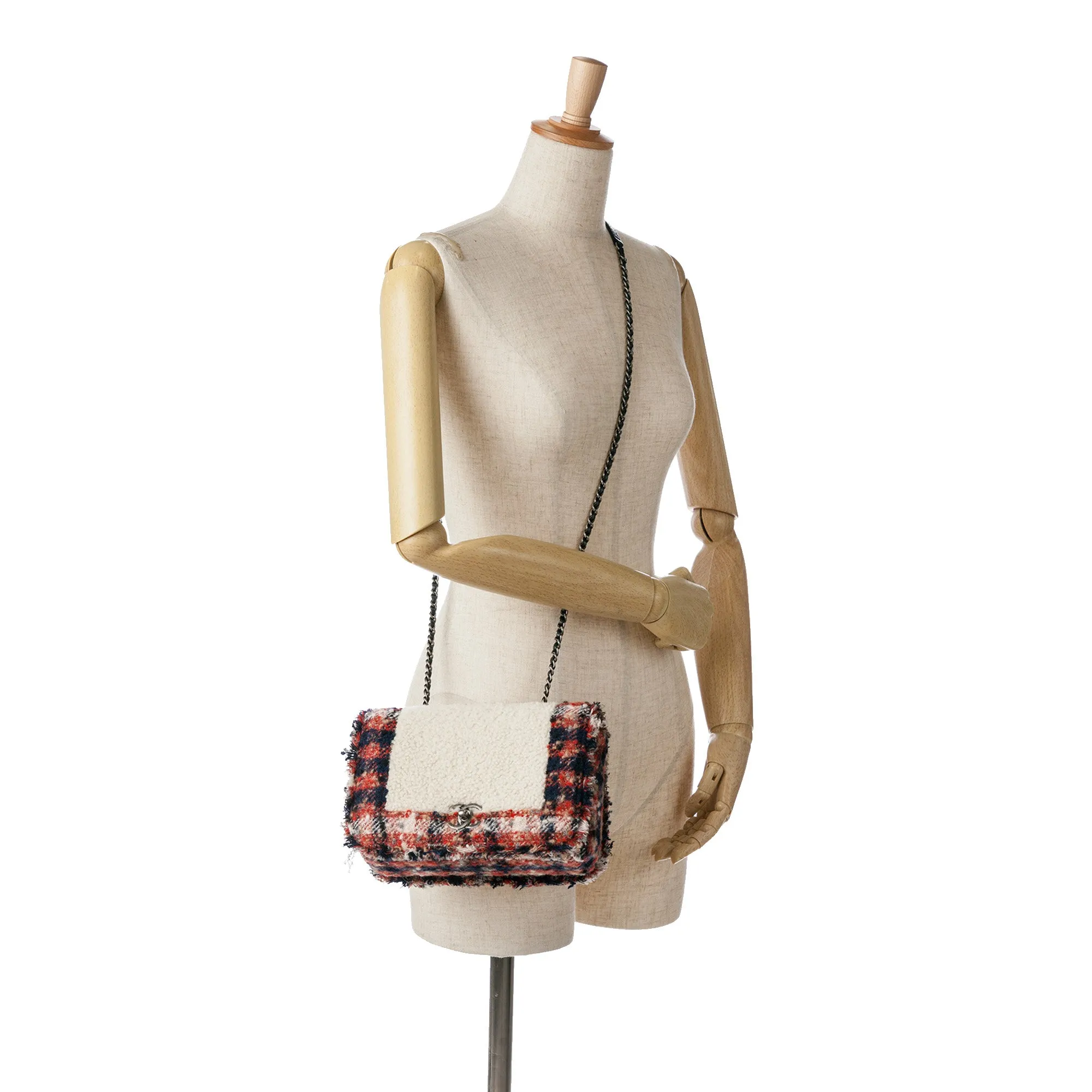 Multi Chanel CC Tweed and Shearling Single Flap Crossbody Bag