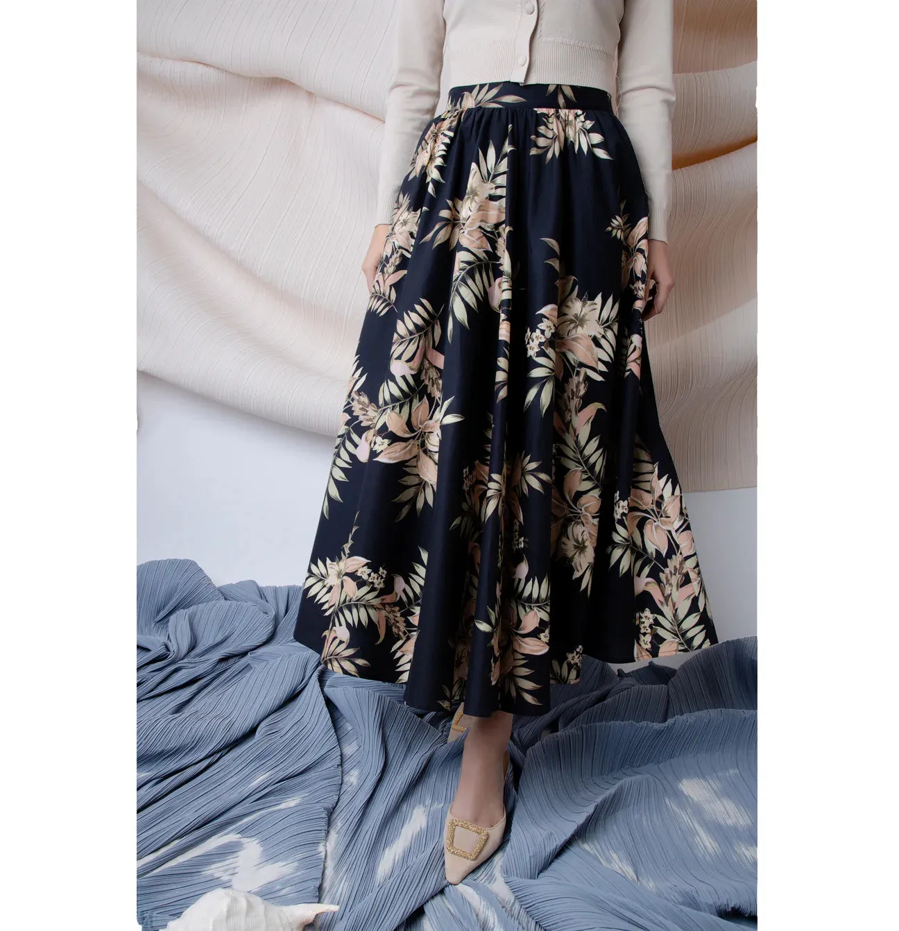 MUN Black Floral Printed Sienna 36" Skirt