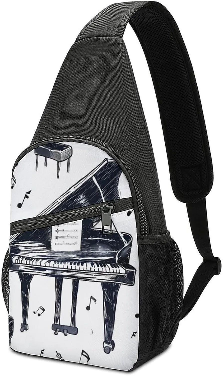 Music Instrument Piano Casual Crossbody Bag Travel Shoulder Bag Hiking Chest Bag Sling Backpack with Pocket for Men Women
