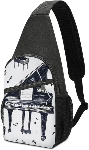 Music Instrument Piano Casual Crossbody Bag Travel Shoulder Bag Hiking Chest Bag Sling Backpack with Pocket for Men Women