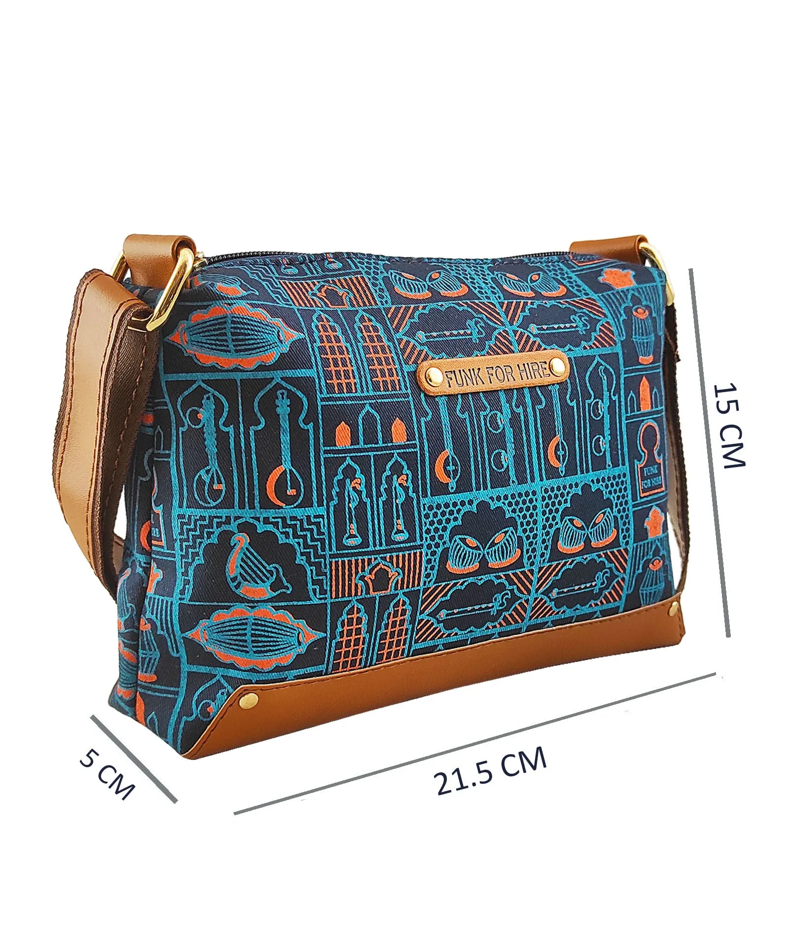 Music Wall  Printed Canvas box Sling Bag Navy