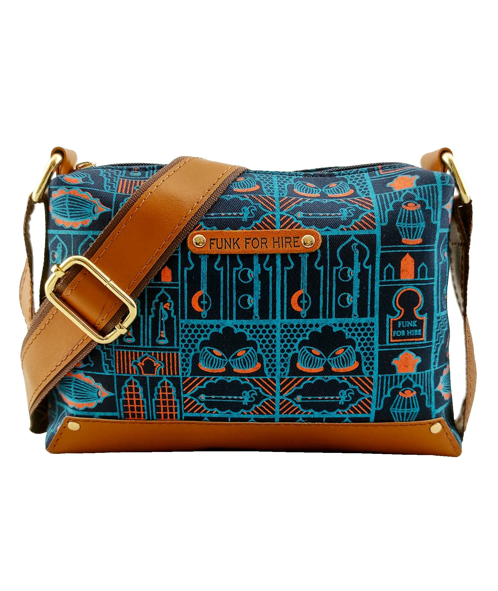 Music Wall  Printed Canvas box Sling Bag Navy