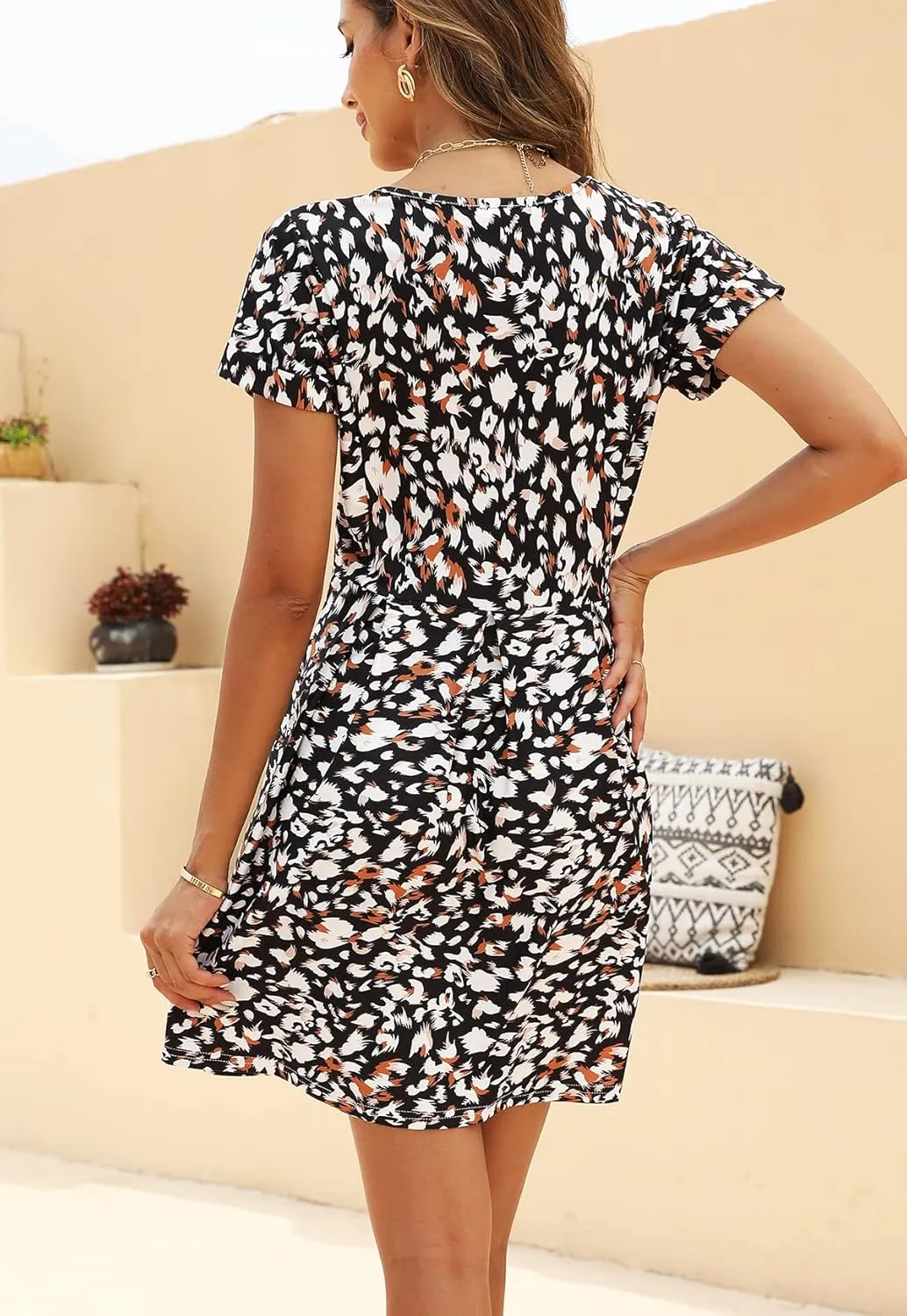 Naggoo Womens Summer Striped Short Sleeve T-Shirt Dresses Casual Swing Aline Dresses with Pocket