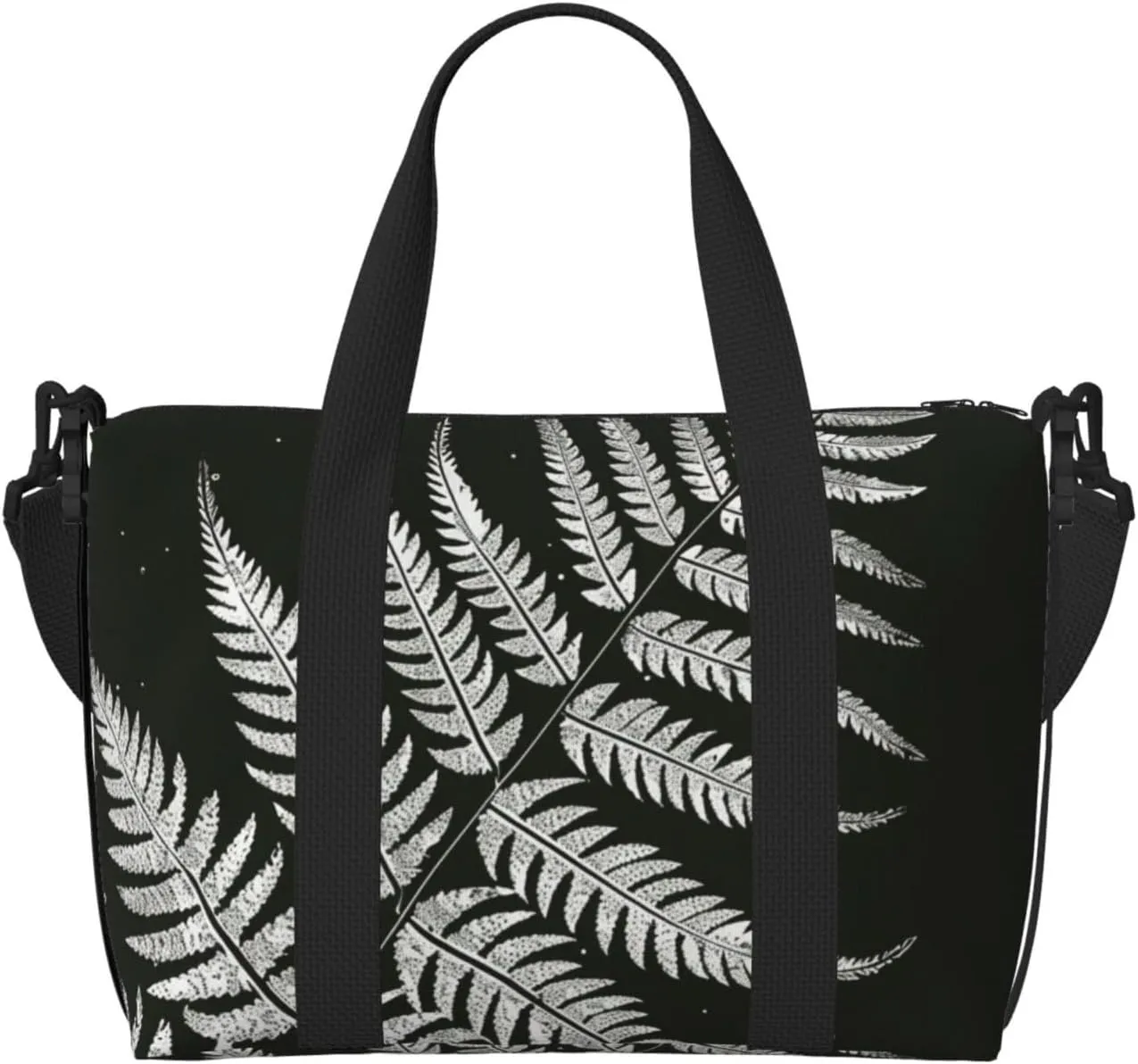 natural plant silhouette fern leaf Printed Travel Duffel Bag for Men Women Shoulder Weekender Overnight Bags for for Beach Swim Sports Gym