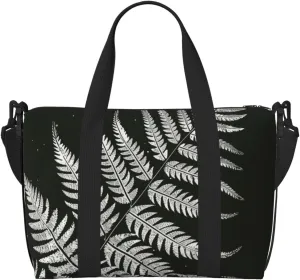 natural plant silhouette fern leaf Printed Travel Duffel Bag for Men Women Shoulder Weekender Overnight Bags for for Beach Swim Sports Gym