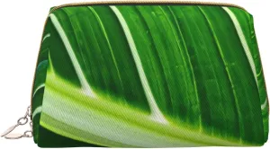 Natures' Rhythm Print Small Leather Makeup Bag for Women, Travel Cosmetic Bag with Zipper, Toiletries, Purse, Gift