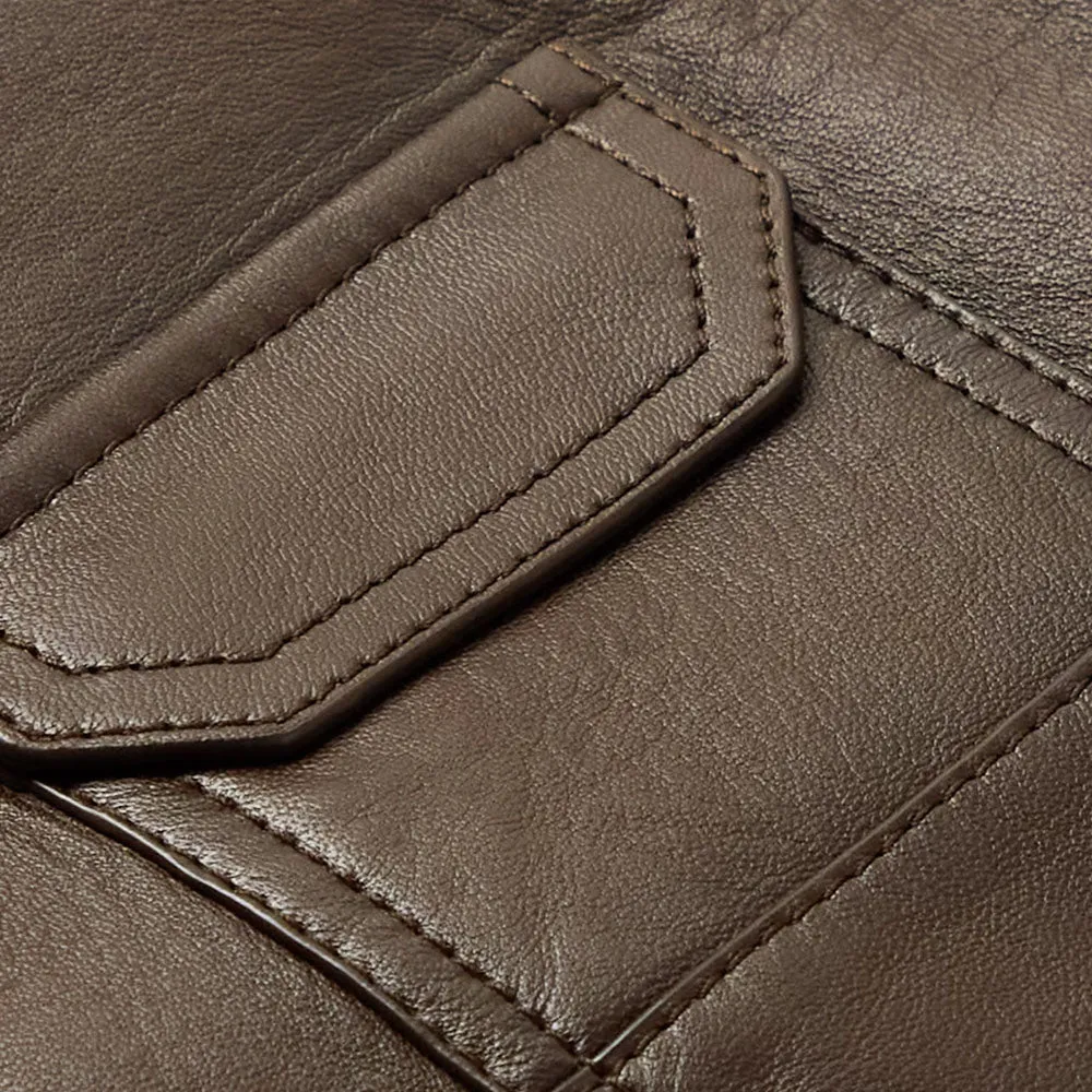 New Brown Sheepskin B3 Flying Aviator Slim-Fit Shearling Trimmed Leather Jacket