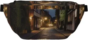 Nighttime The Cobbles at Street printed Crossbody Waist Pack Casual Chest Bag