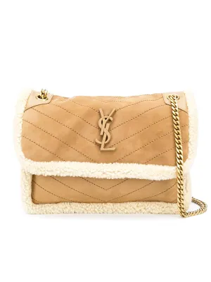 Niki Medium in Quilted Crinkled Leather and Shearling