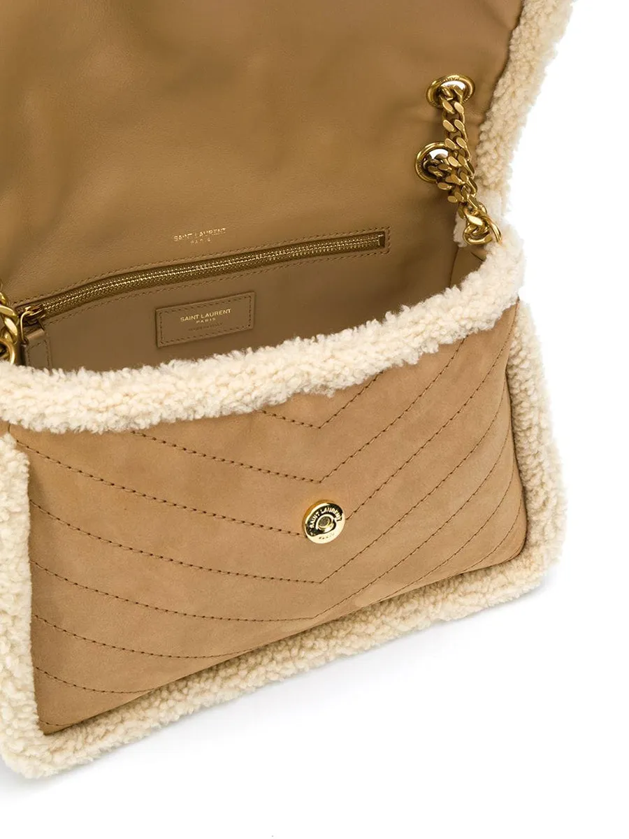 Niki Medium in Quilted Crinkled Leather and Shearling