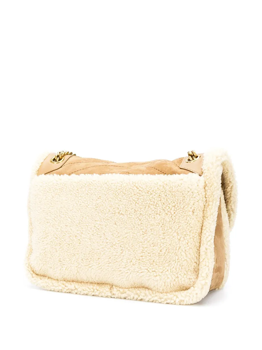 Niki Medium in Quilted Crinkled Leather and Shearling