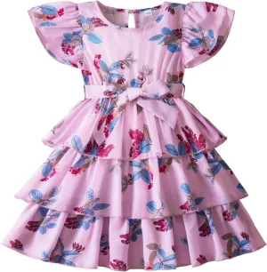 NNJXD Little Girl Floral Dress Princess Girls Casaul Printed A-line Sundress
