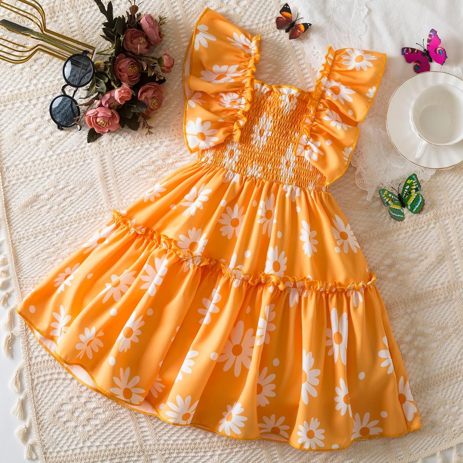 NNJXD Little Girl Floral Dress Princess Girls Casaul Printed A-line Sundress