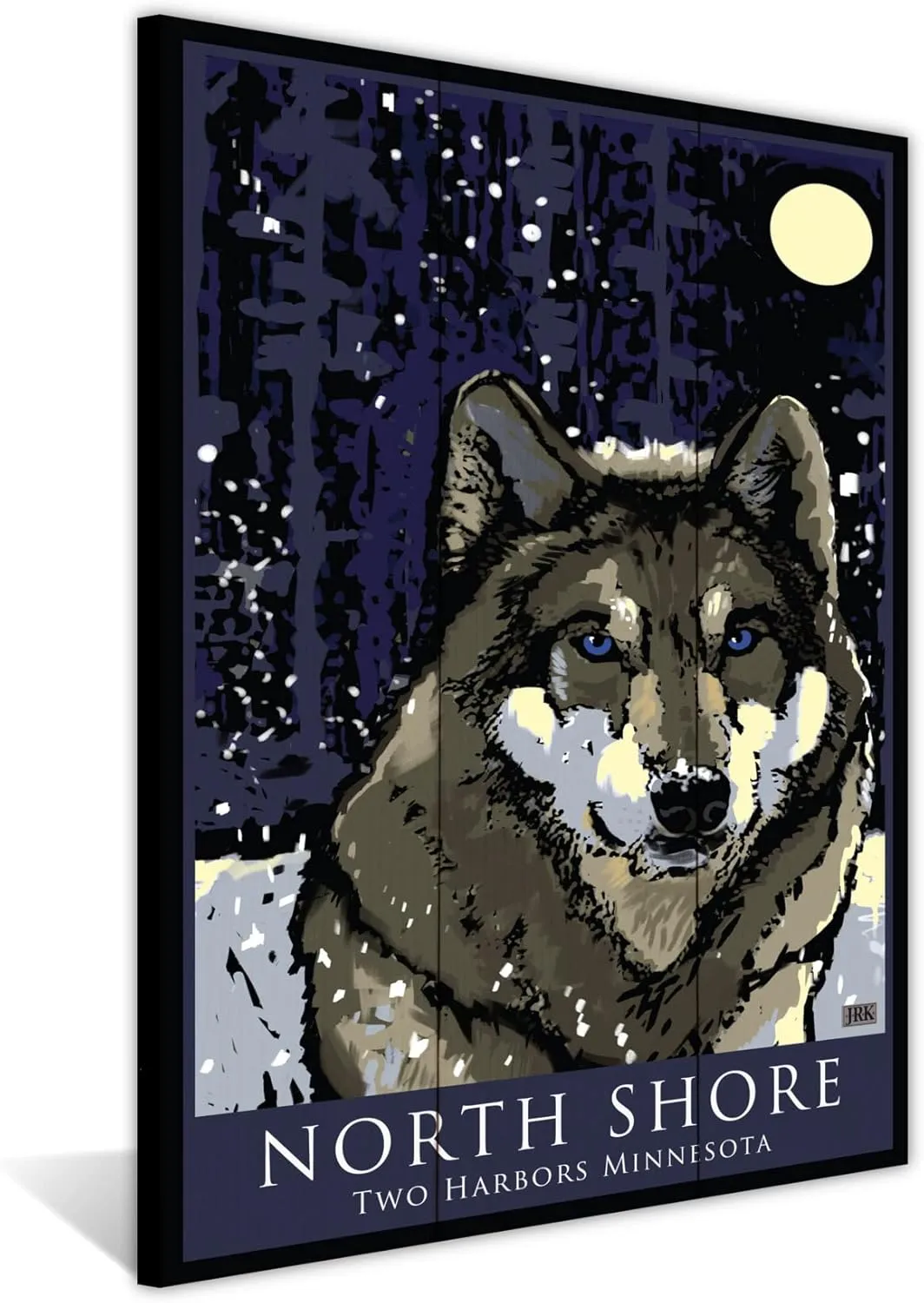 North Shore Two Harbors Minnesota Timber Wolf Wood Art Print from Illustration by Artist Joanne Kollman 18" x 24"