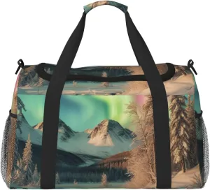 Northern Lights Print Travel Duffle Bag - Foldable Personal Item Travel Bag for Women & Men,Carry-On Convertible Crossbody Tote Bags with Adjustable Shoulder Strap & Pockets 13x10.2x19.7 in