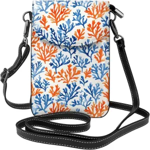 Ocean Coral Pattern Small Crossbody Bags for Women Travel Cell Phone Pouch PU Leather Cross Body Bag Adjustable Shoulder Strap Phone Purses Lightweight Wallet Purse with Credit Card Slots