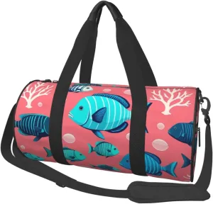 Ocean Fishes Printed Travel Bag,Round Personal Item Storage bag,Foldie Duffel Bag for Traveling Vacation,Fitness,Sports