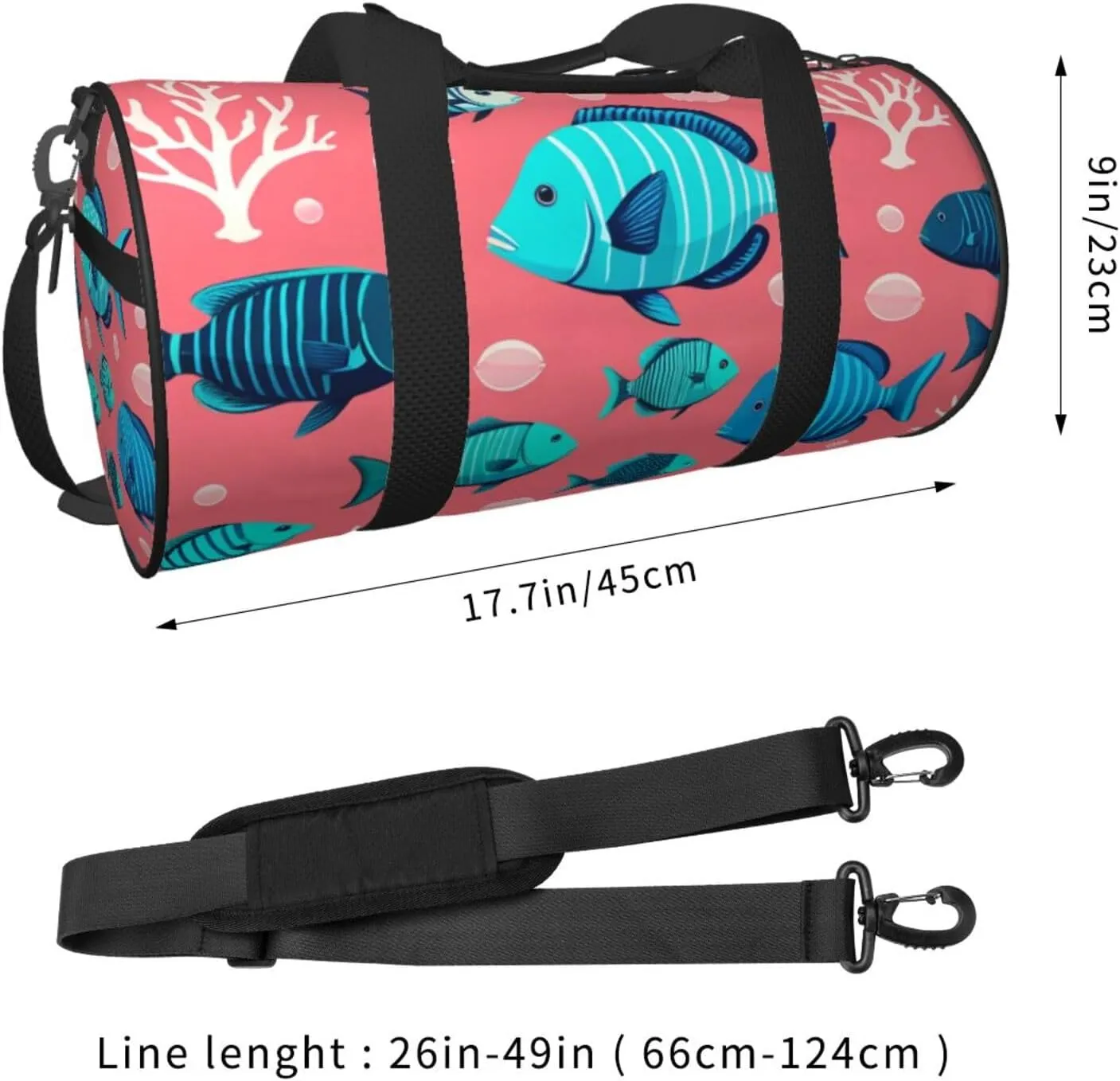 Ocean Fishes Printed Travel Bag,Round Personal Item Storage bag,Foldie Duffel Bag for Traveling Vacation,Fitness,Sports