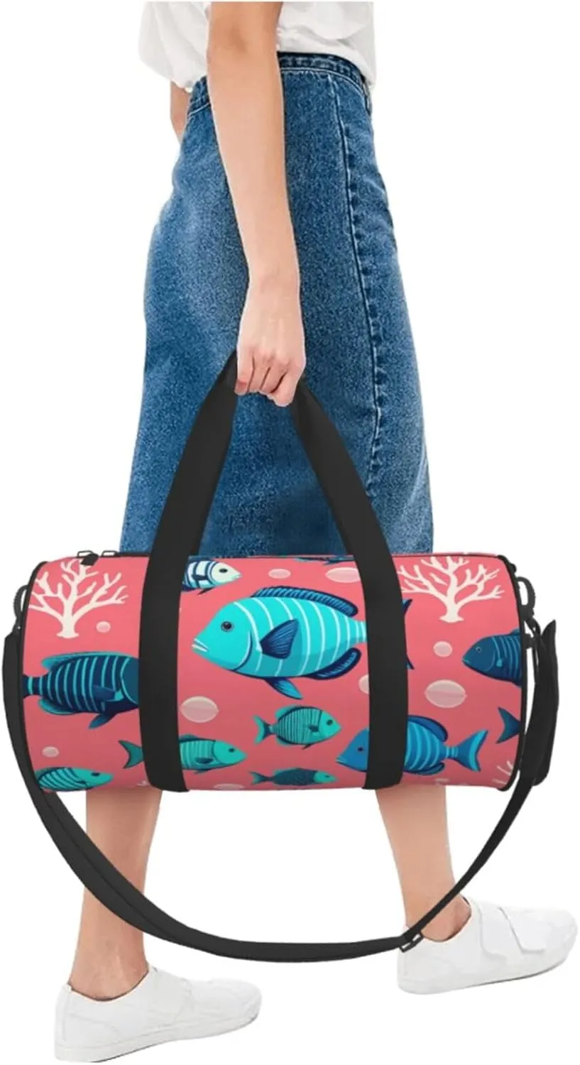 Ocean Fishes Printed Travel Bag,Round Personal Item Storage bag,Foldie Duffel Bag for Traveling Vacation,Fitness,Sports