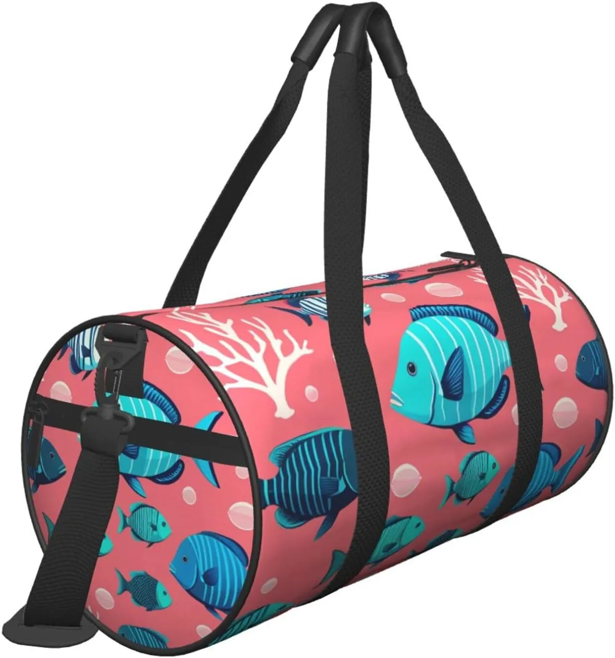 Ocean Fishes Printed Travel Bag,Round Personal Item Storage bag,Foldie Duffel Bag for Traveling Vacation,Fitness,Sports